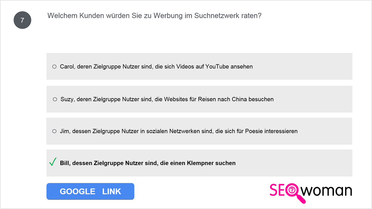 Welchem Kunden würden Sie zu Werbung im Suchnetzwerk raten?