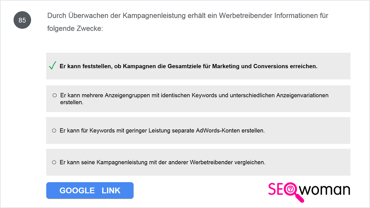 Durch Überwachen der Kampagnenleistung erhält ein Werbetreibender Informationen für folgende Zwecke: