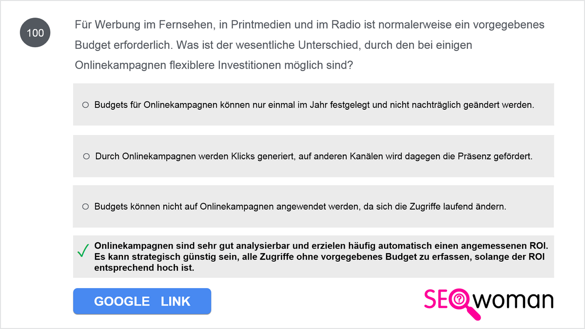 Für Werbung im Fernsehen, in Printmedien und im Radio ist normalerweise ein vorgegebenes Budget erforderlich. Was ist der wesentliche Unterschied, durch den bei einigen Onlinekampagnen flexiblere Investitionen möglich sind?